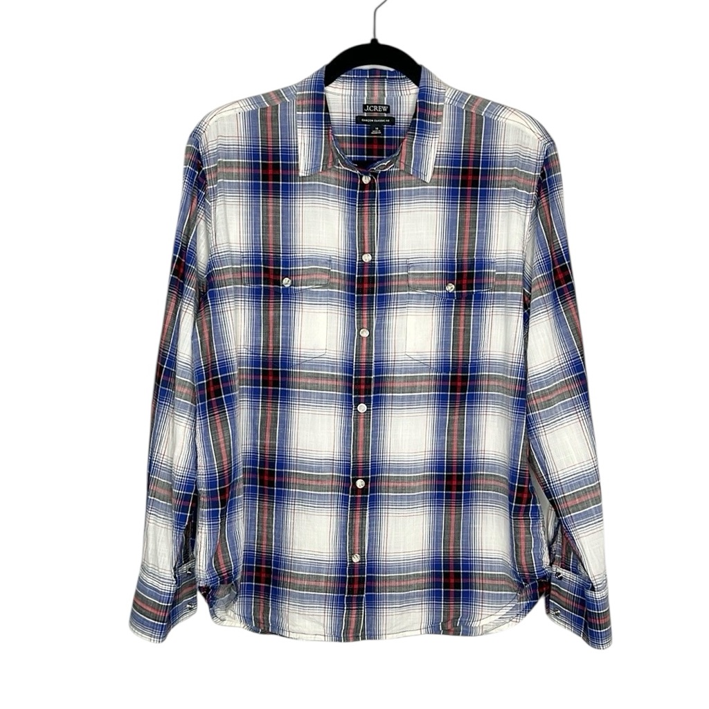 J. Crew Garon Classic Fit Western Snap Front 100% Cotton Plaid Shirt Size 10